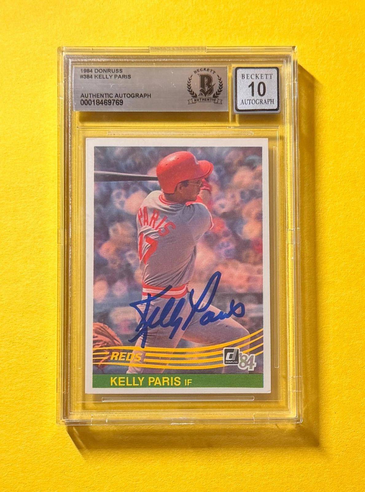 1984 DONRUSS KELLY PARIS #384 SIGNED AUTO CARD BECKETT 10 AUTHENTIC REDS