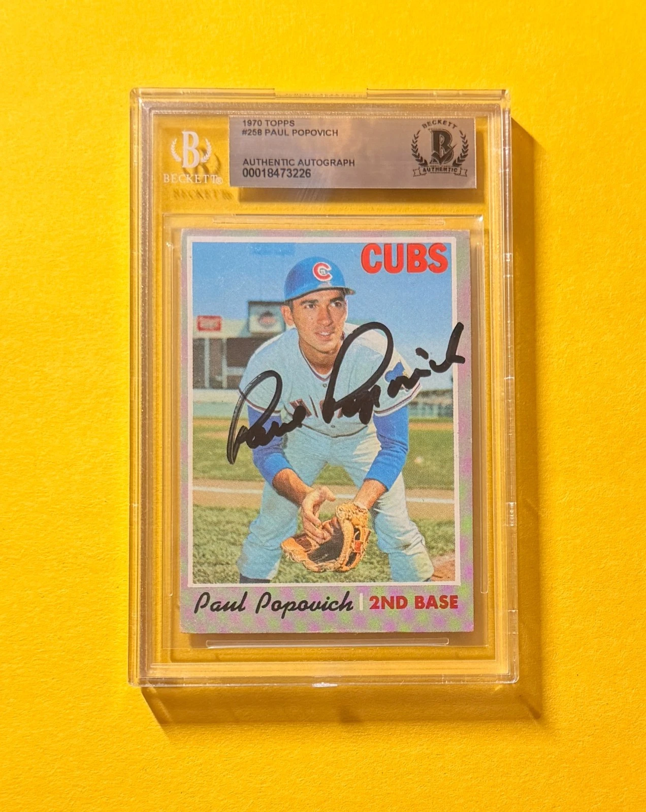 1970 TOPPS PAUL POPOVICH #258 SIGNED AUTO CARD BECKETT AUTHENTIC CUBS
