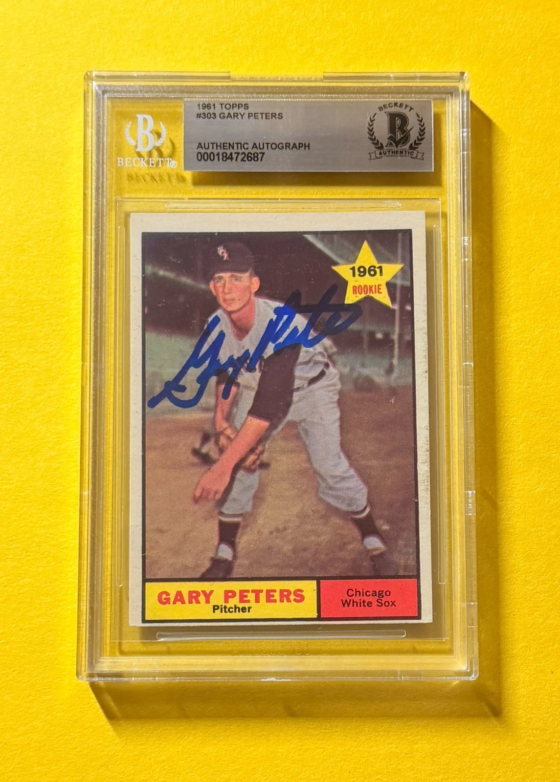1961 TOPPS GARY PETERS #303 SIGNED AUTO CARD BECKETT AUTHENTIC WHITE SOX