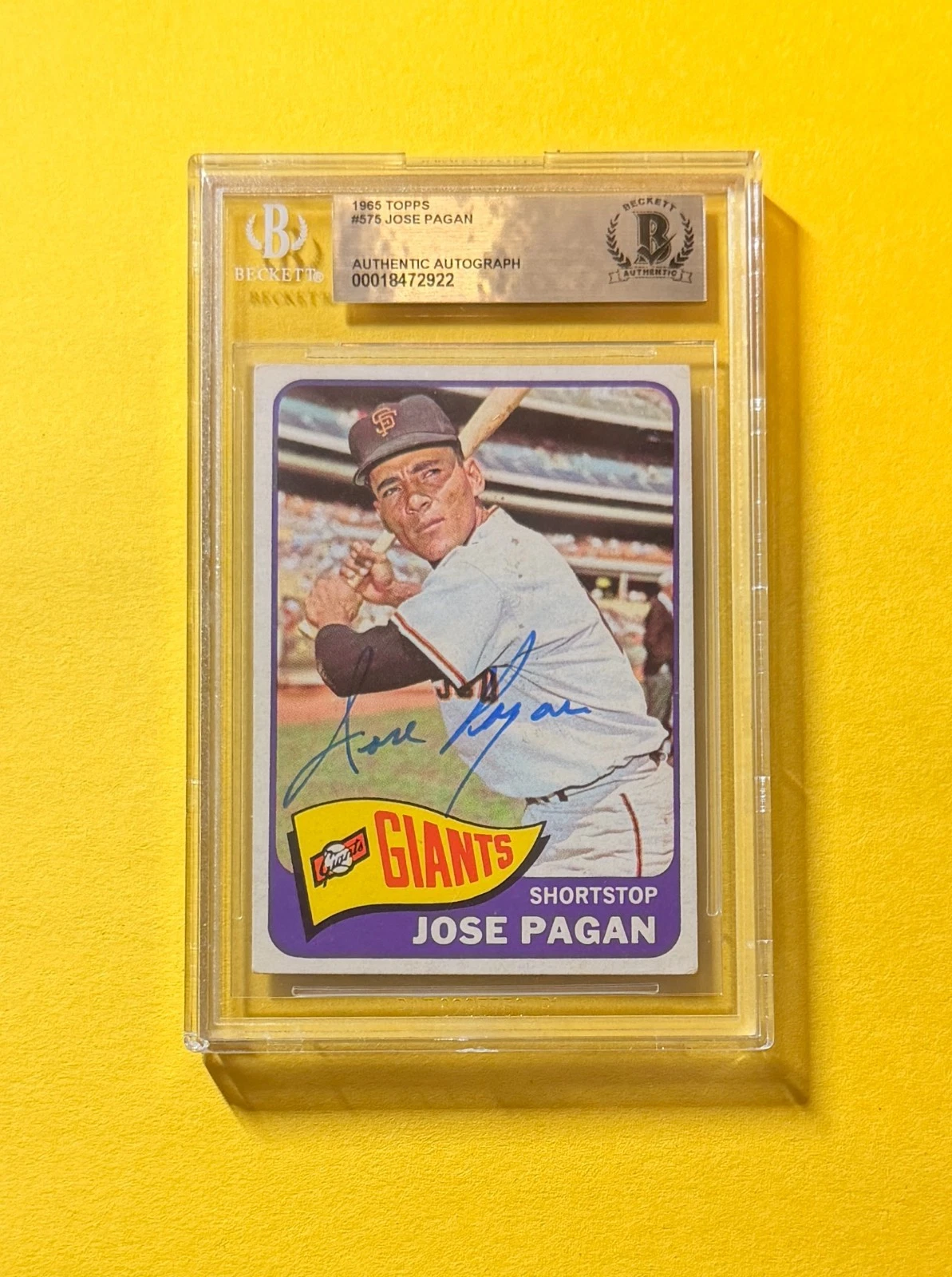 1965 TOPPS JOSE PAGAN #575 SIGNED AUTO CARD BECKETT AUTHENTIC GIANTS