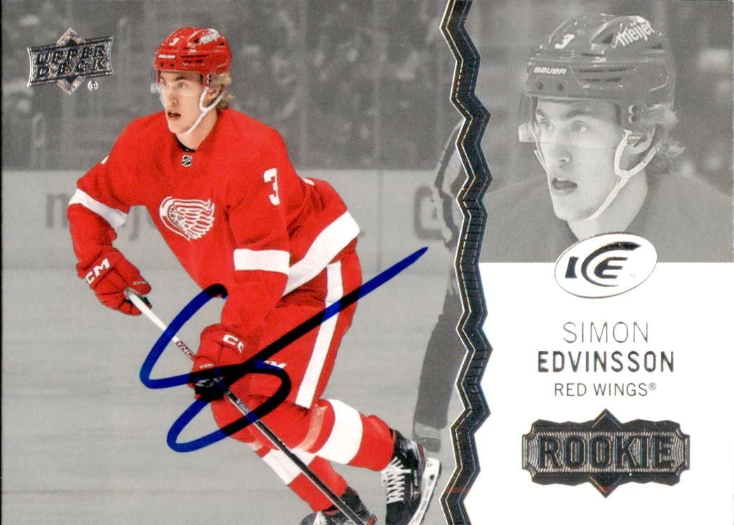 Simon Edvinsson Signed 2023/24 Upper Deck Ice Detroit Red Wings Rookie Card #143