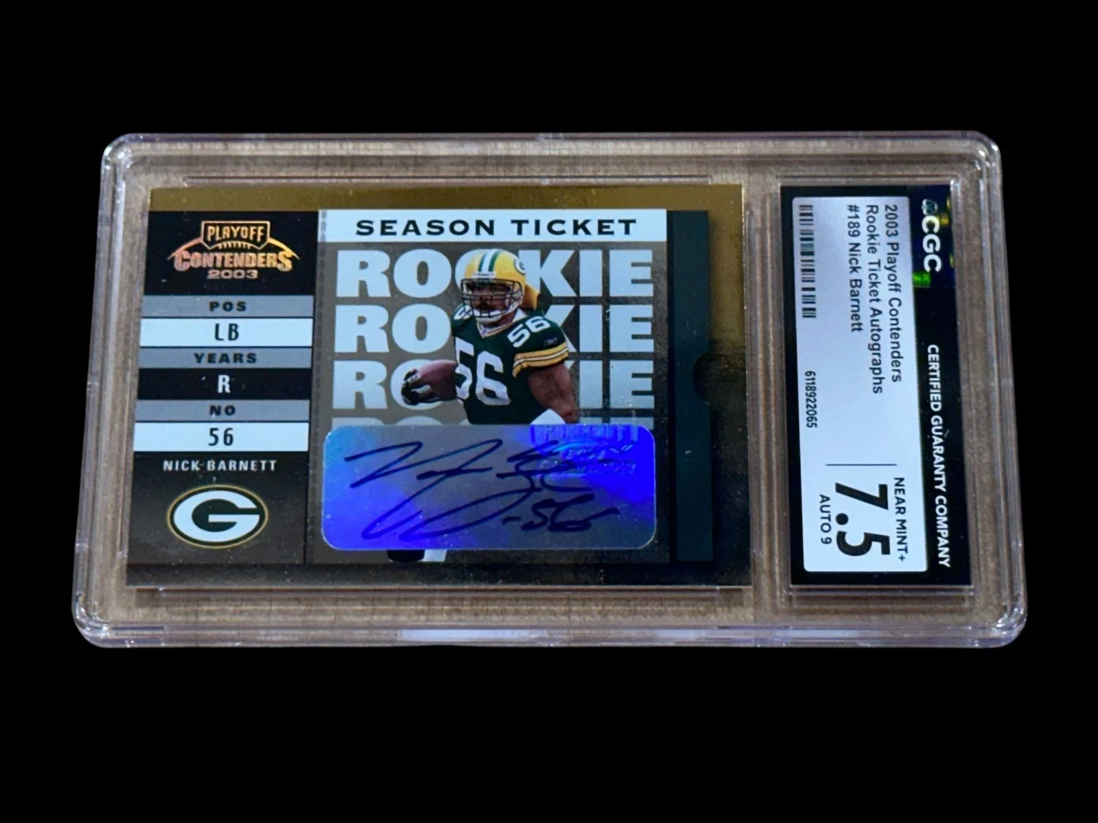 Nick Barnett 2003 Playoff Contenders Rookie Ticket Signed Autograph CGC