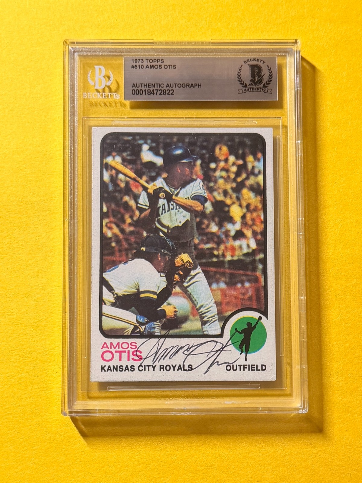 1973 TOPPS AMOS OTIS #510 SIGNED AUTO CARD BECKETT AUTHENTIC ROYALS