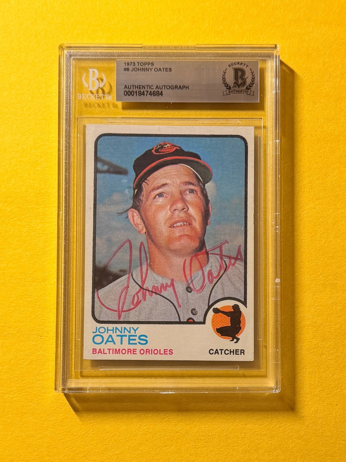 1973 TOPPS JOHNNY OATES #9 SIGNED AUTO CARD BECKETT  AUTHENTIC ORIOLES