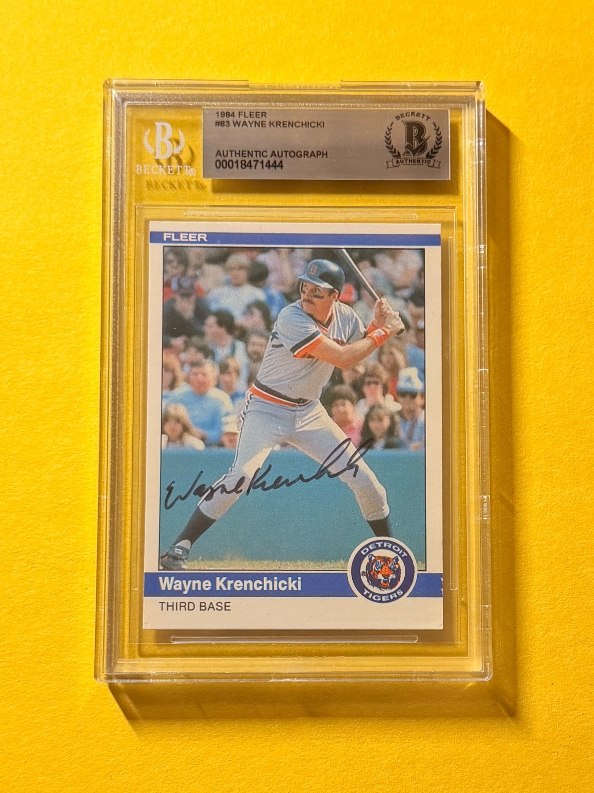 1984 FLEER WAYNE KRENCHICKI #83 SIGNED AUTO CARD BECKETT AUTHENTIC TIGERS
