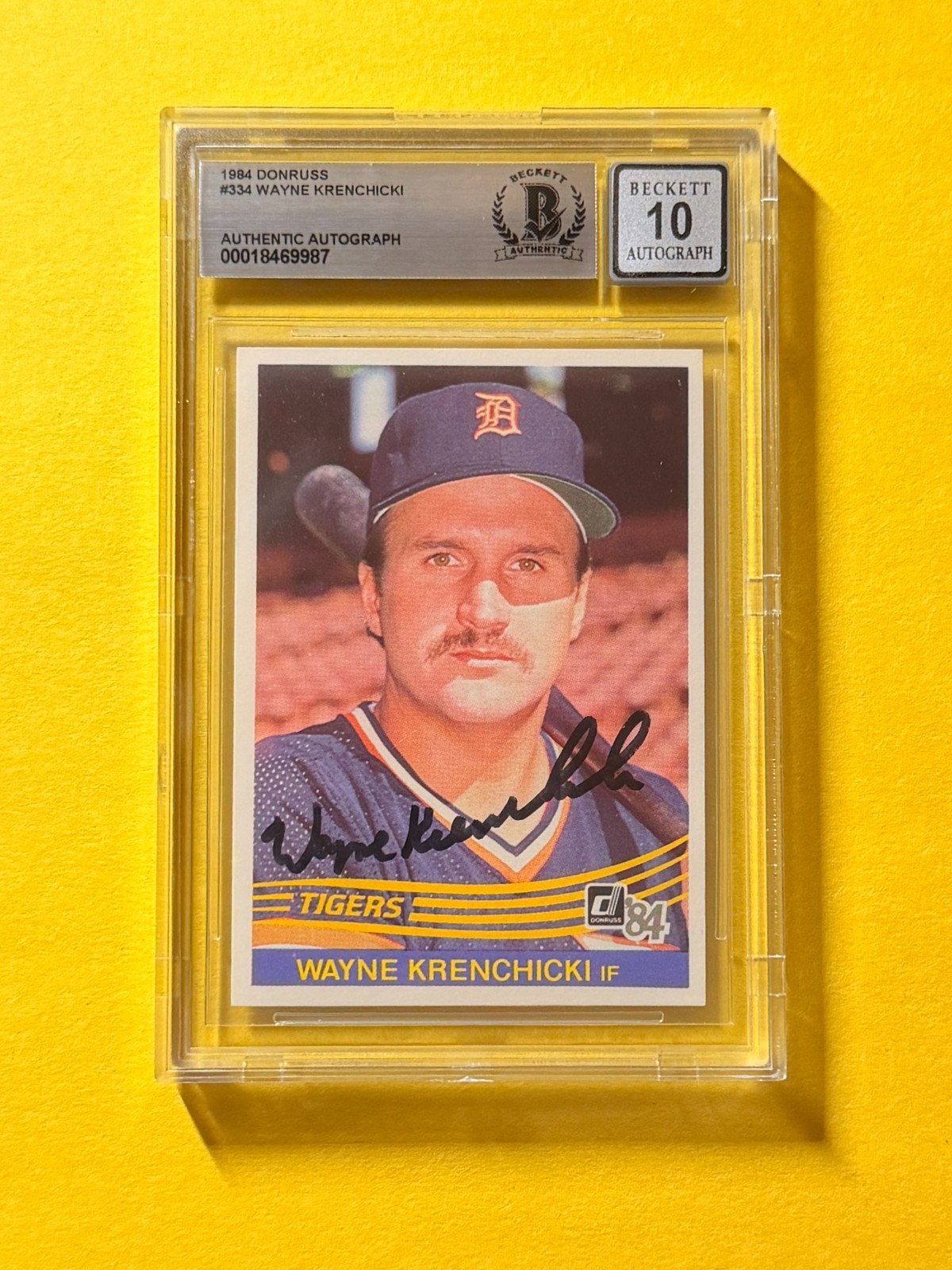 1984 DONRUSS WAYNE KRENCHICKI #334 SIGNED AUTO CARD BECKETT 10 AUTHENTIC TIGERS