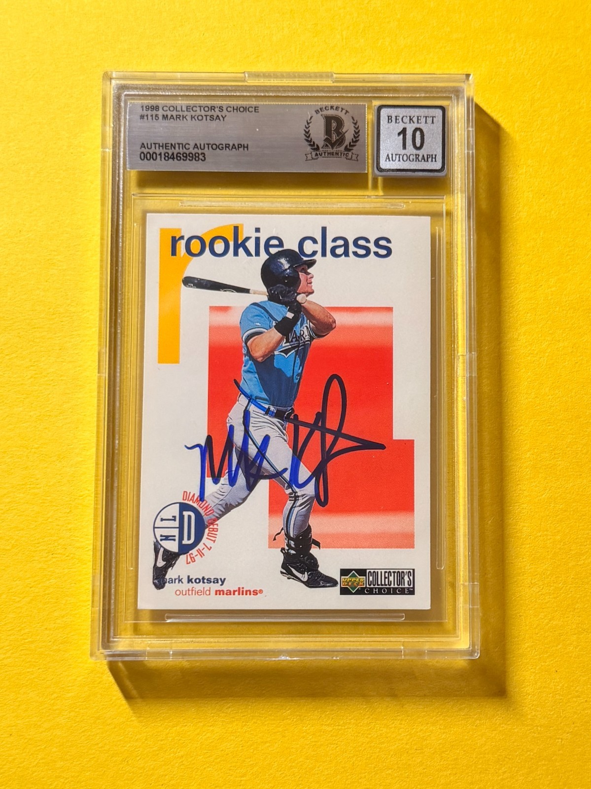 1998 COLLECTOR'S CHOICE MARK KOTSAY #115 SIGNED AUTO CARD BECKETT 10 AUTHENTIC
