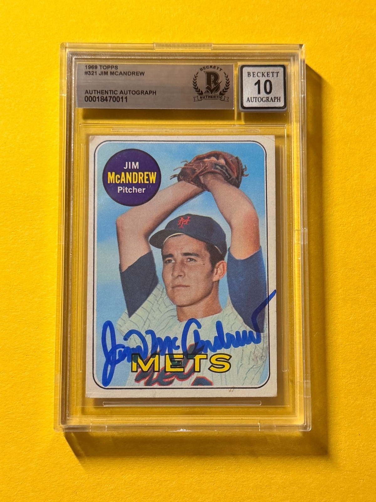 1969 TOPPS JIM MCANDREW #321 SIGNED AUTO CARD BECKETT 10 AUTHENTIC METS