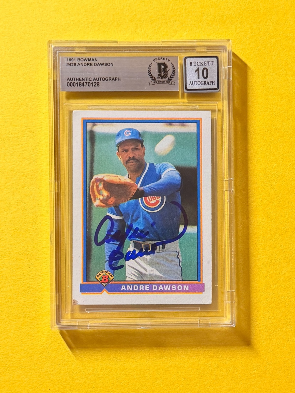1991 BOWMAN ANDRE DAWSON #429 SIGNED AUTO CARD BECKETT 10 AUTHENTIC CUBS