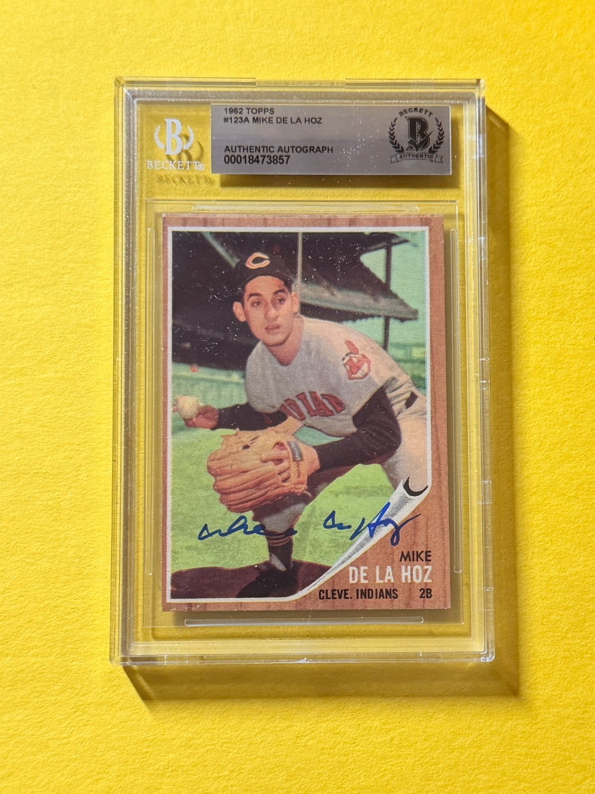 1962 TOPPS MIKE DE LA HOZ #123A SIGNED AUTO CARD BECKETT AUTHENTIC CLEVELAND