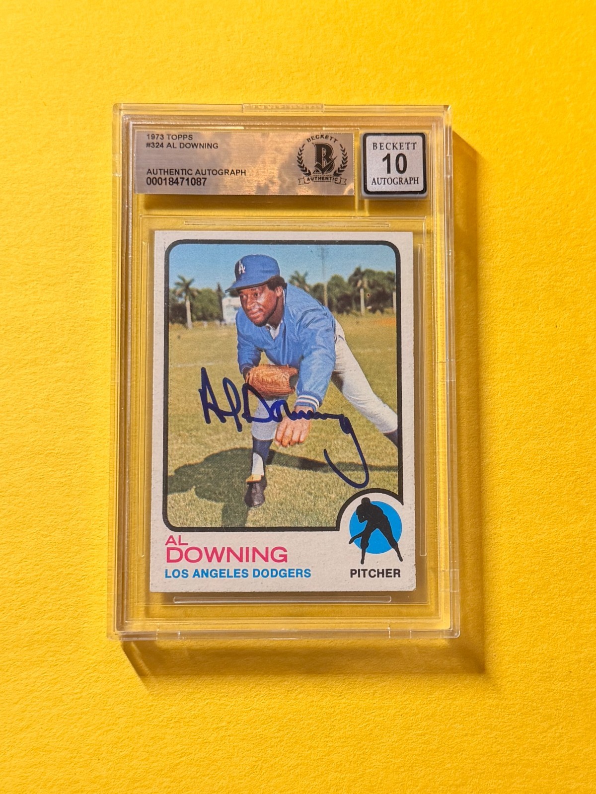 1973 TOPPS AL DOWNING #324 SIGNED AUTO CARD BECKETT 10 AUTHENTIC DODGERS