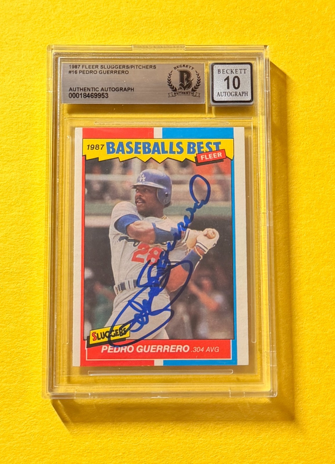1987 FLEER PEDRO GUERRERO #16 SIGNED AUTO CARD BECKETT 10 AUTHENTIC DODGERS