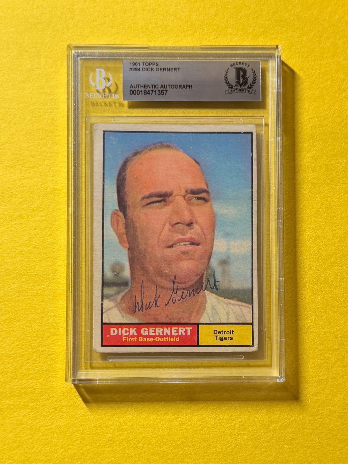 1961 TOPPS DICK GERNERT #284 SIGNED AUTO CARD BECKETT AUTHENTIC TIGERS