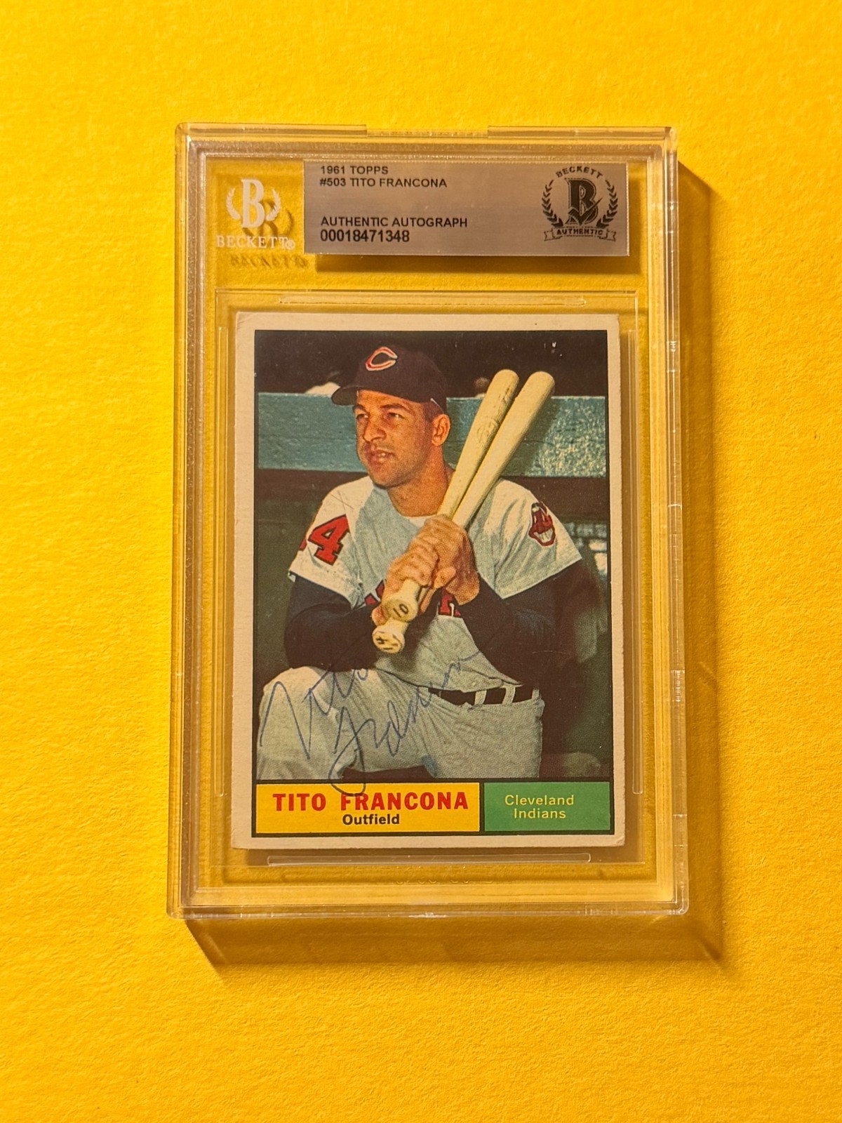 1961 TOPPS TITO FRANCONA #503 SIGNED AUTO CARD BECKETT AUTHENTIC CLEVELAND