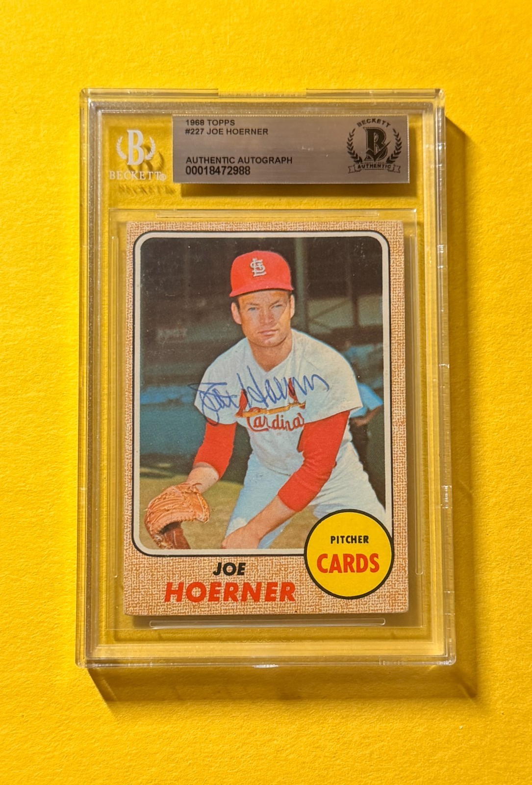 1968 TOPPS JOE HOERNER #227 SIGNED AUTO CARD BECKETT AUTHENTIC CARDINALS
