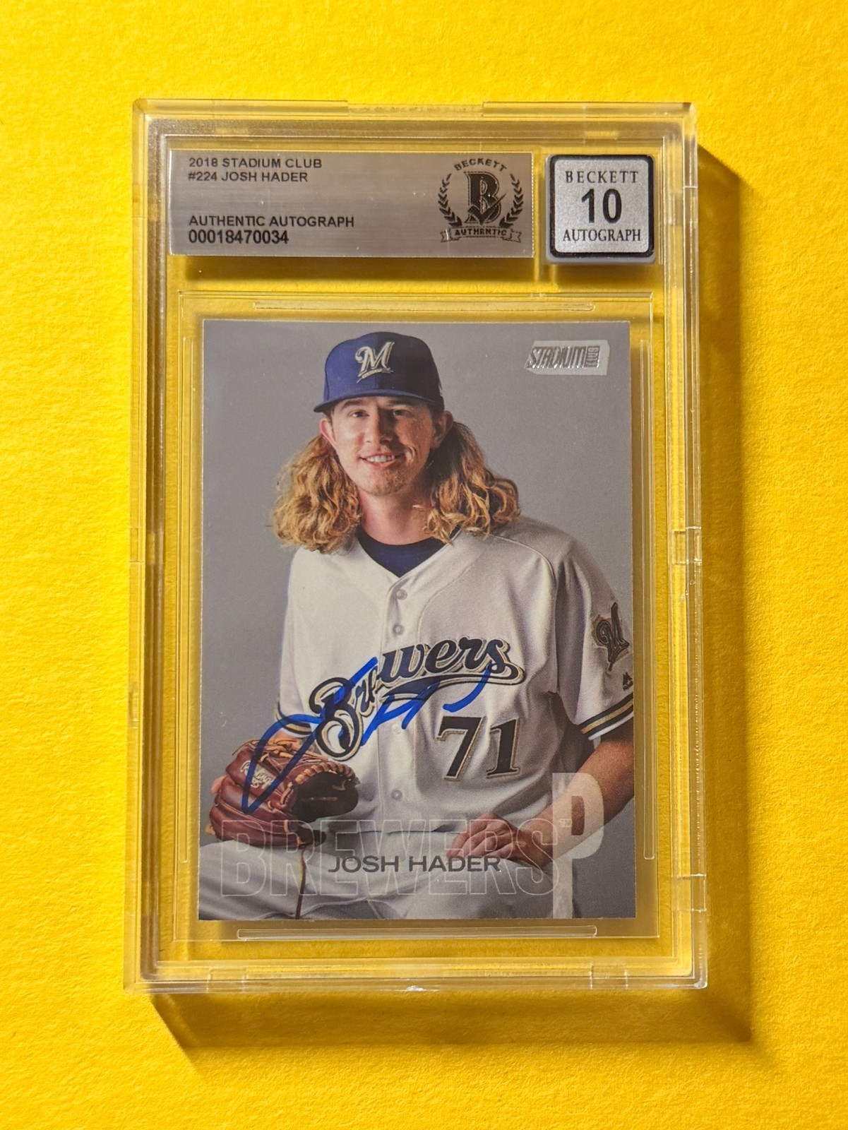 2018 TOPPS STADIUM CLUB JOSH HADER #224 SIGNED AUTO CARD BECKETT 10 AUTHENTIC