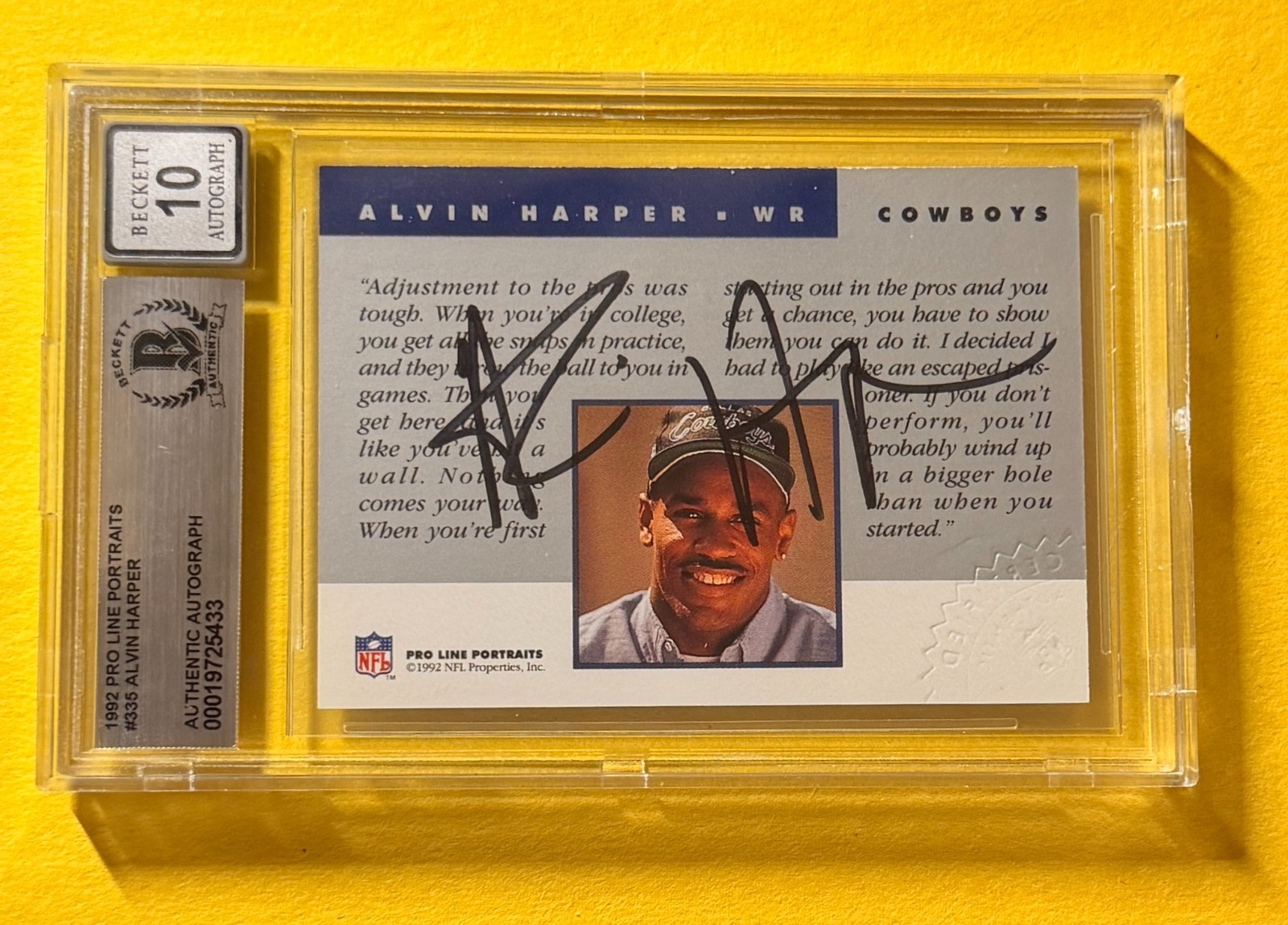 1992 PRO LINE PORTRAITS ALVIN HARPER #335 SIGNED AUTO CARD BECKETT 10 AUTHENTIC