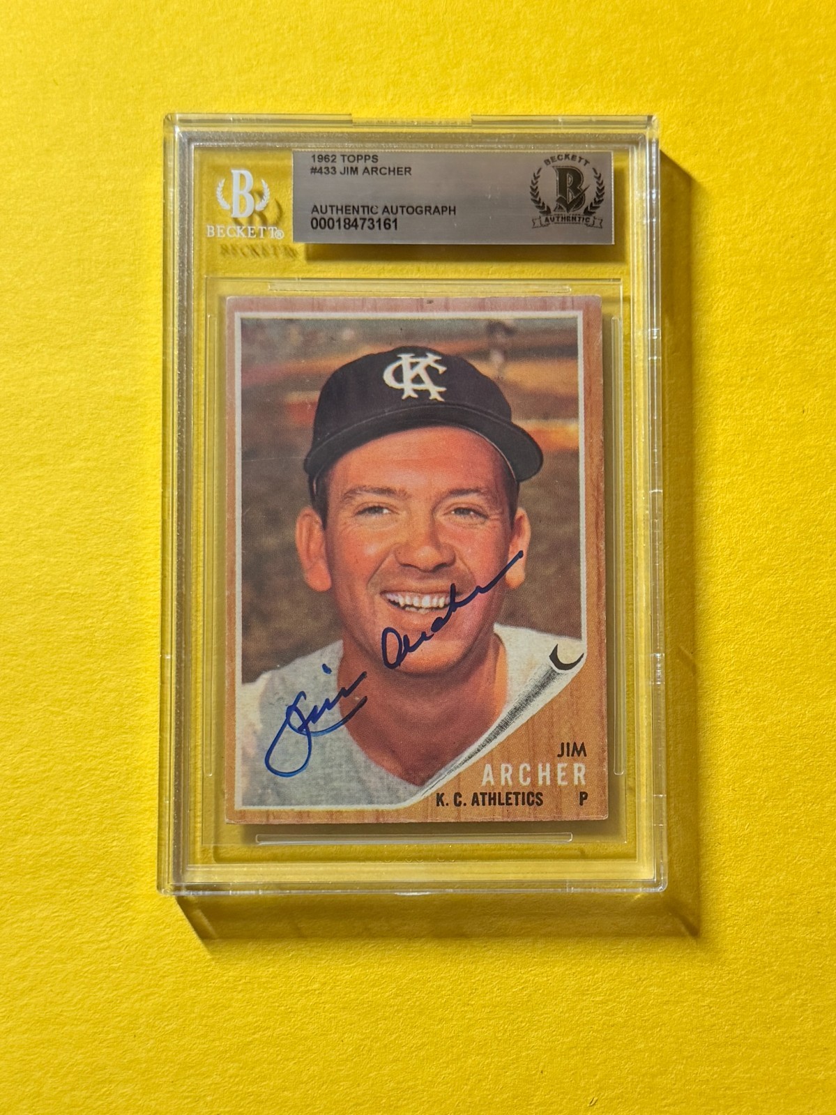 1962 TOPPS JIM ARCHER #433 SIGNED AUTO CARD BECKETT AUTHENTIC ATHLETICS