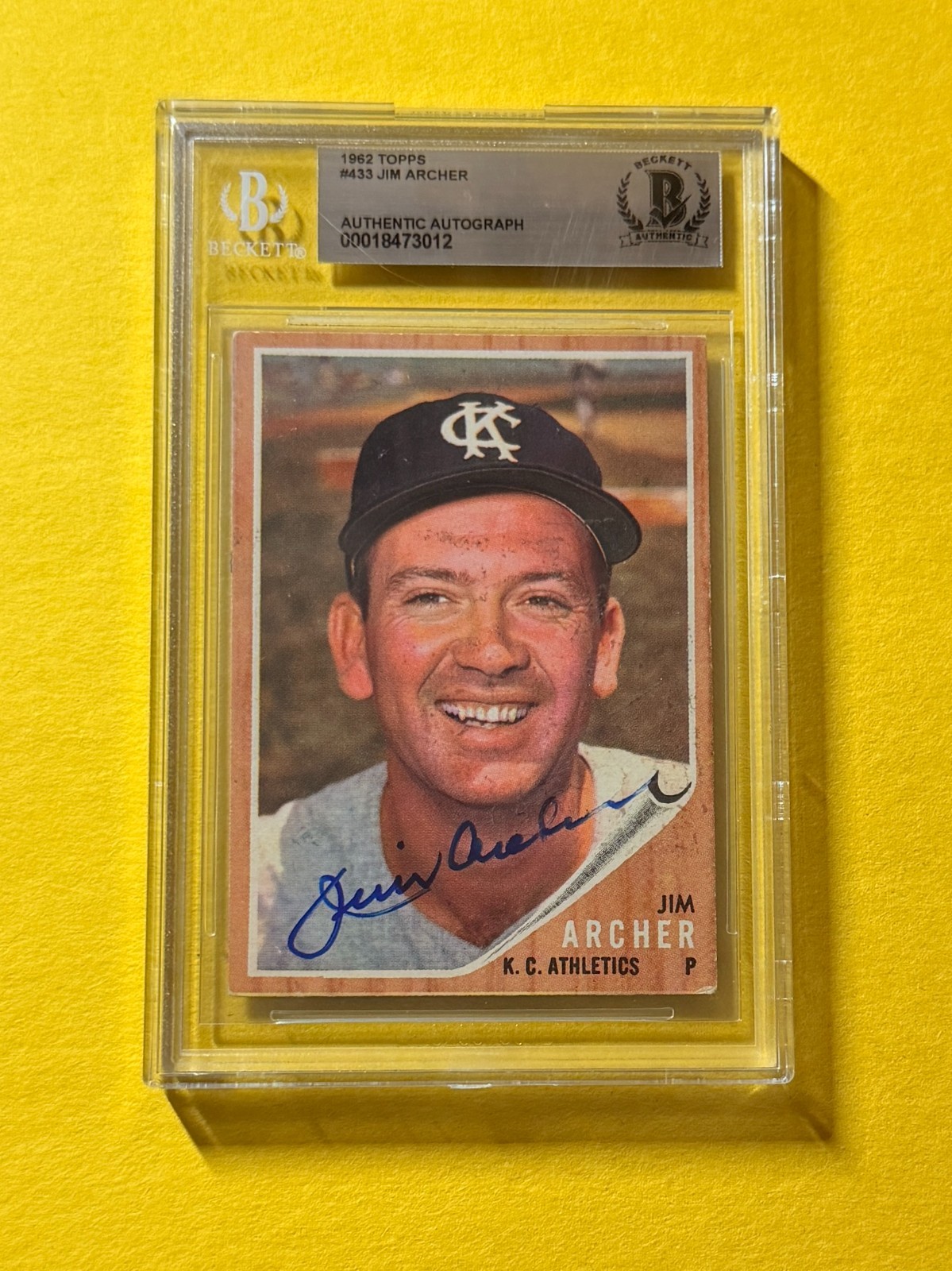 1962 TOPPS JIM ARCHER #433 SIGNED AUTO CARD BECKETT AUTHENTIC ATHLETICS