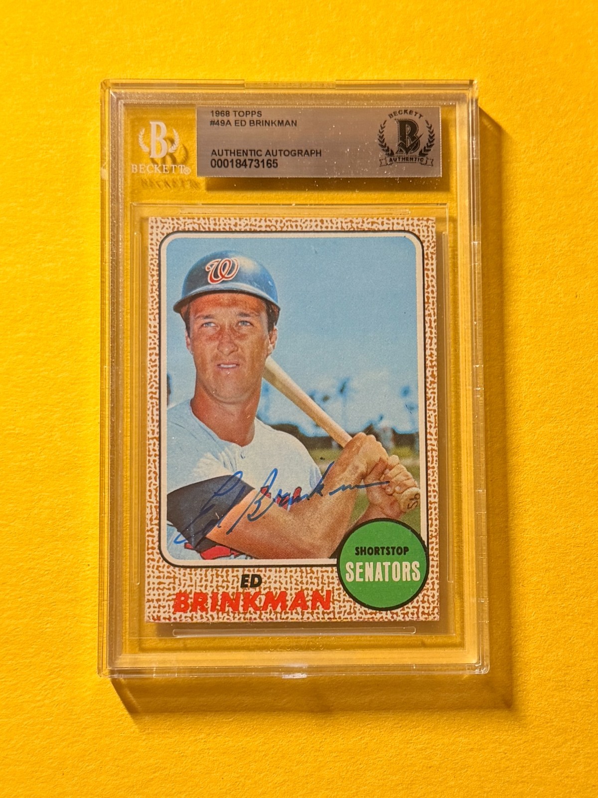 1968 TOPPS ED BRINKMAN #49A SIGNED AUTO CARD BECKETT AUTHENTIC NATIONALS
