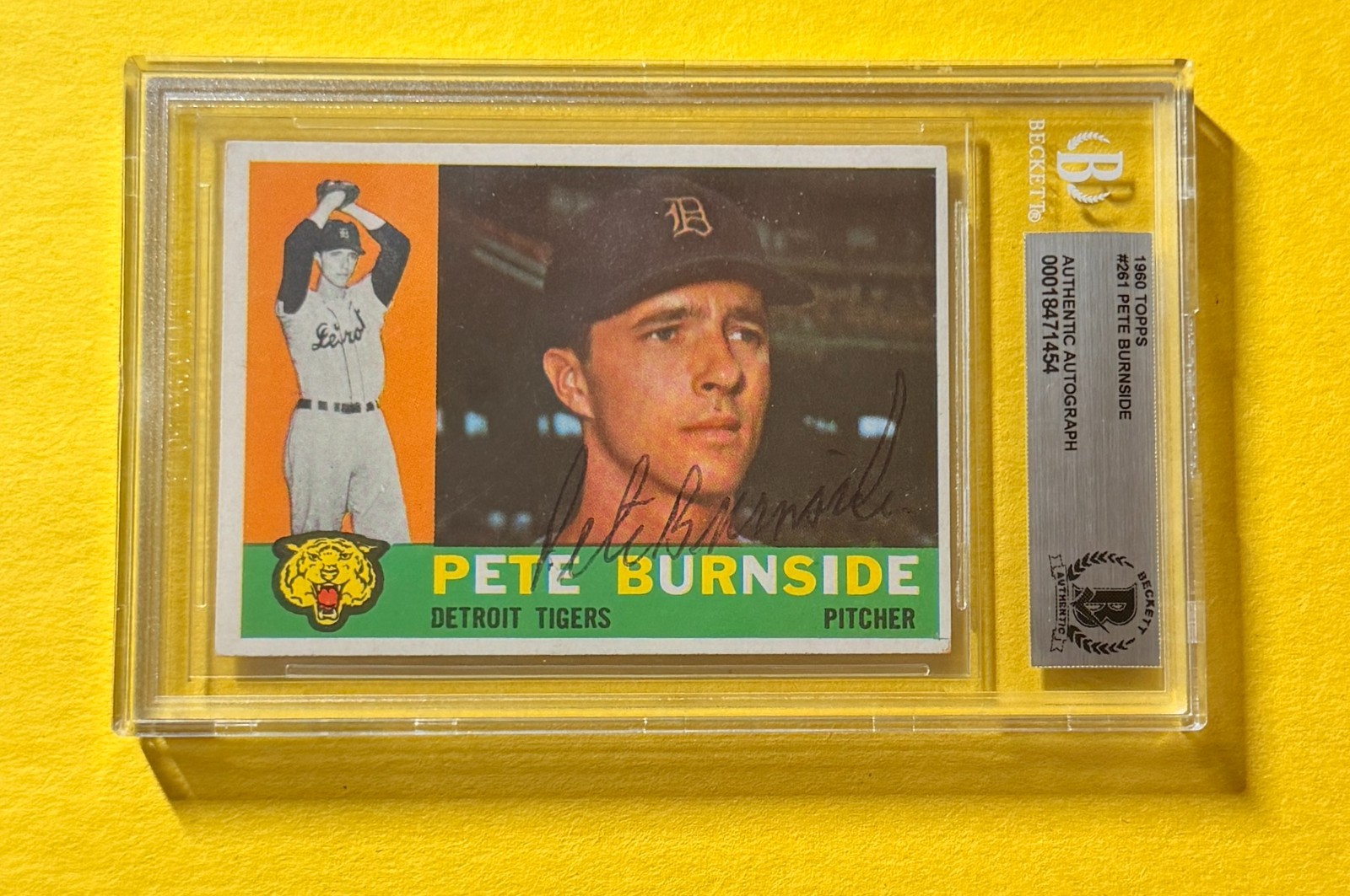 1960 TOPPS PETE BURNSIDE #261 SIGNED AUTO CARD BECKETT AUTHENTIC TIGERS