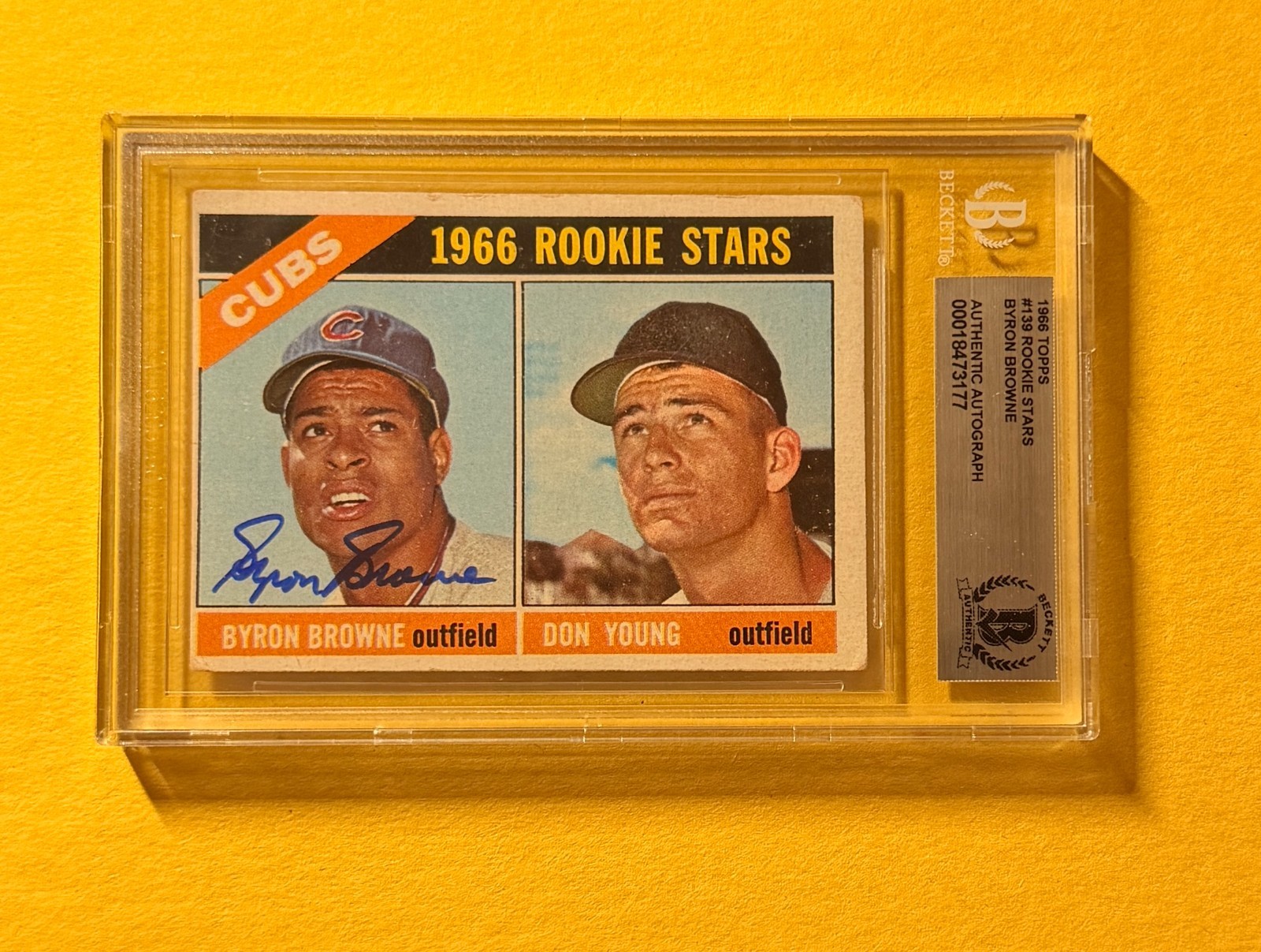 1966 TOPPS BYRON BROWNE #139 SIGNED AUTO CARD BECKETT AUTHENTIC CUBS