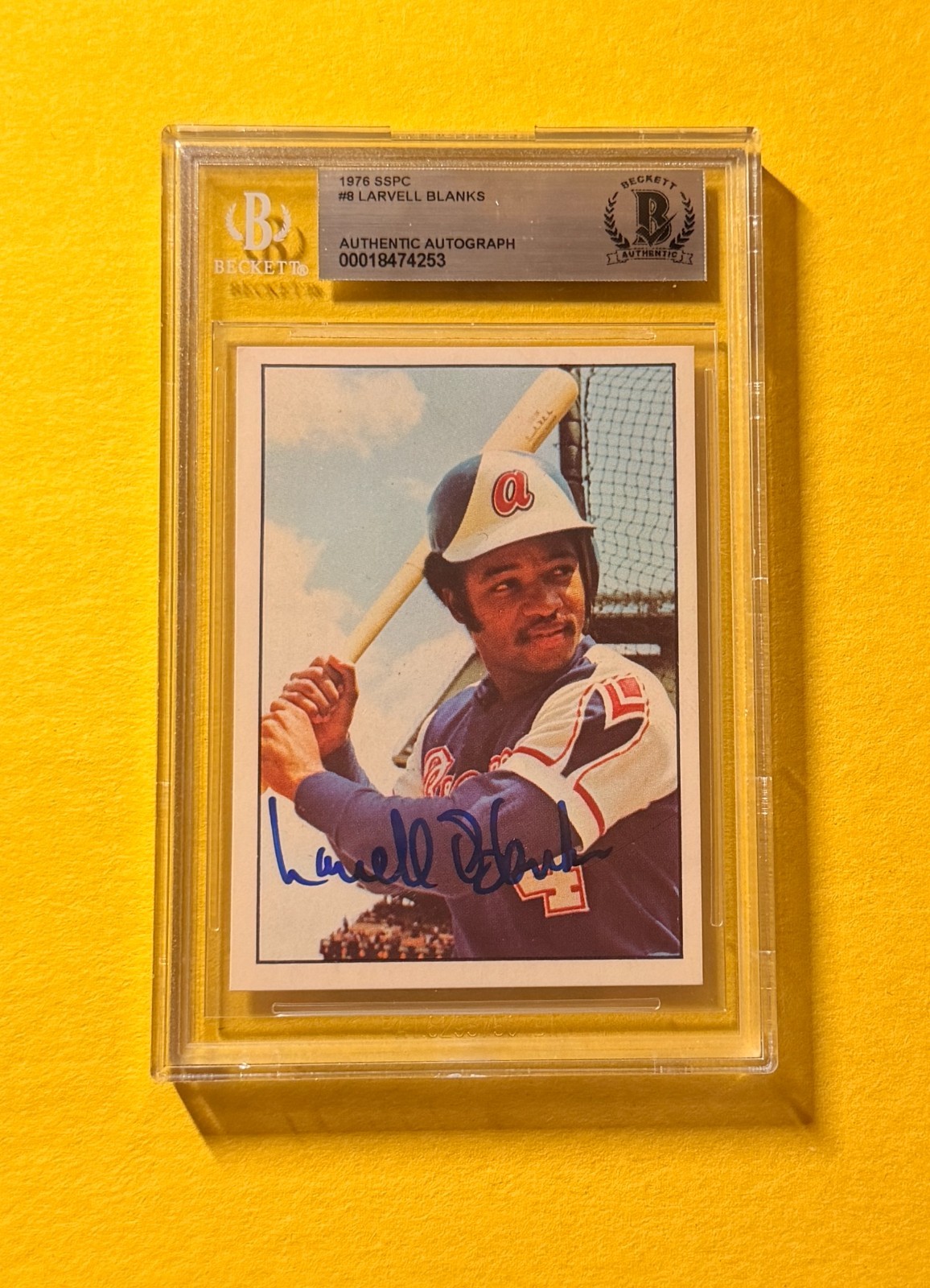 1976 SSPC LARVELL BLANKS #8 SIGNED AUTO CARD BECKETT AUTHENTIC BRAVES