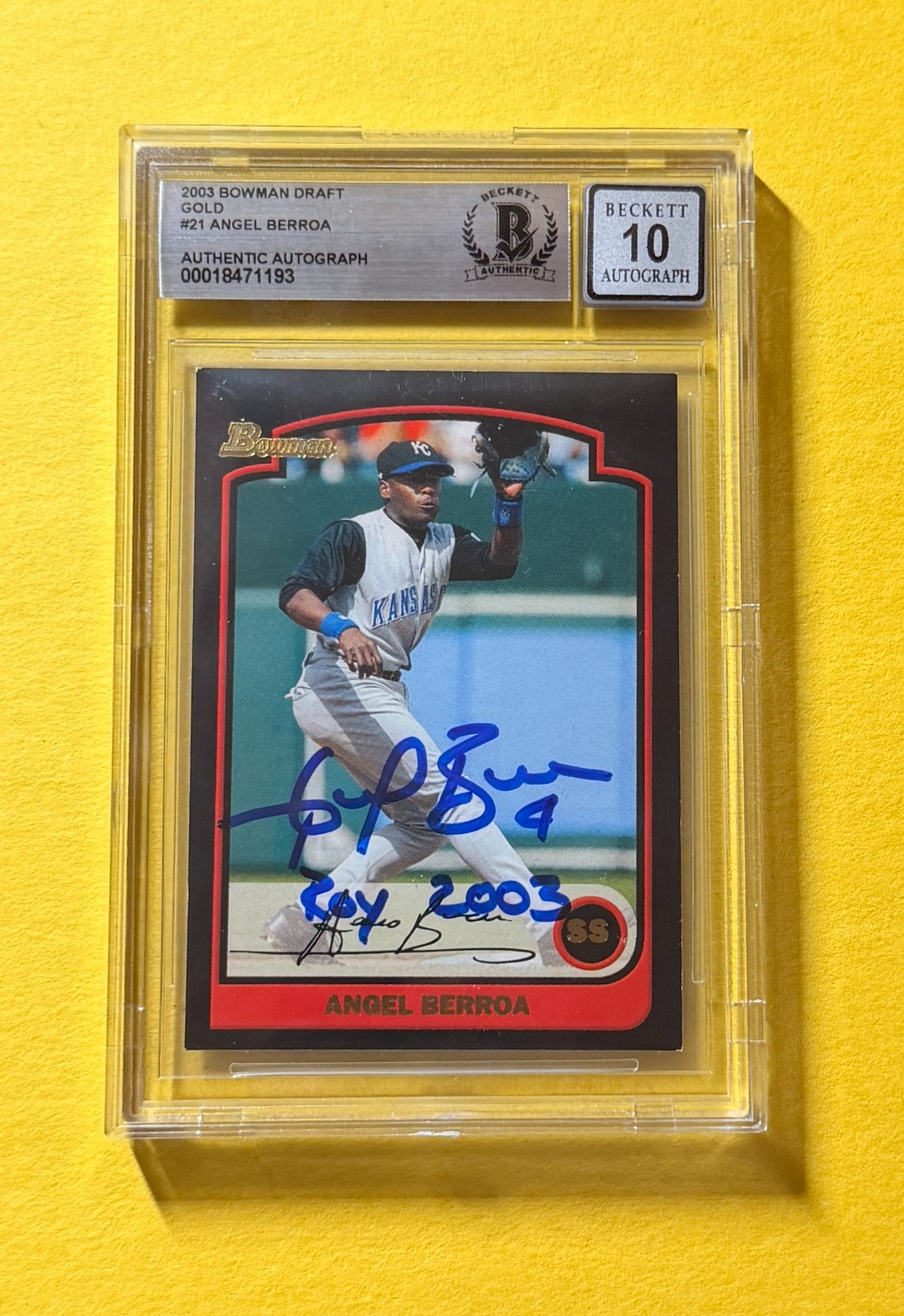 2003 BOWMAN DRAFT ANGEL BERROA #21 GOLD SIGNED AUTO CARD BECKETT 10 AUTHENTIC