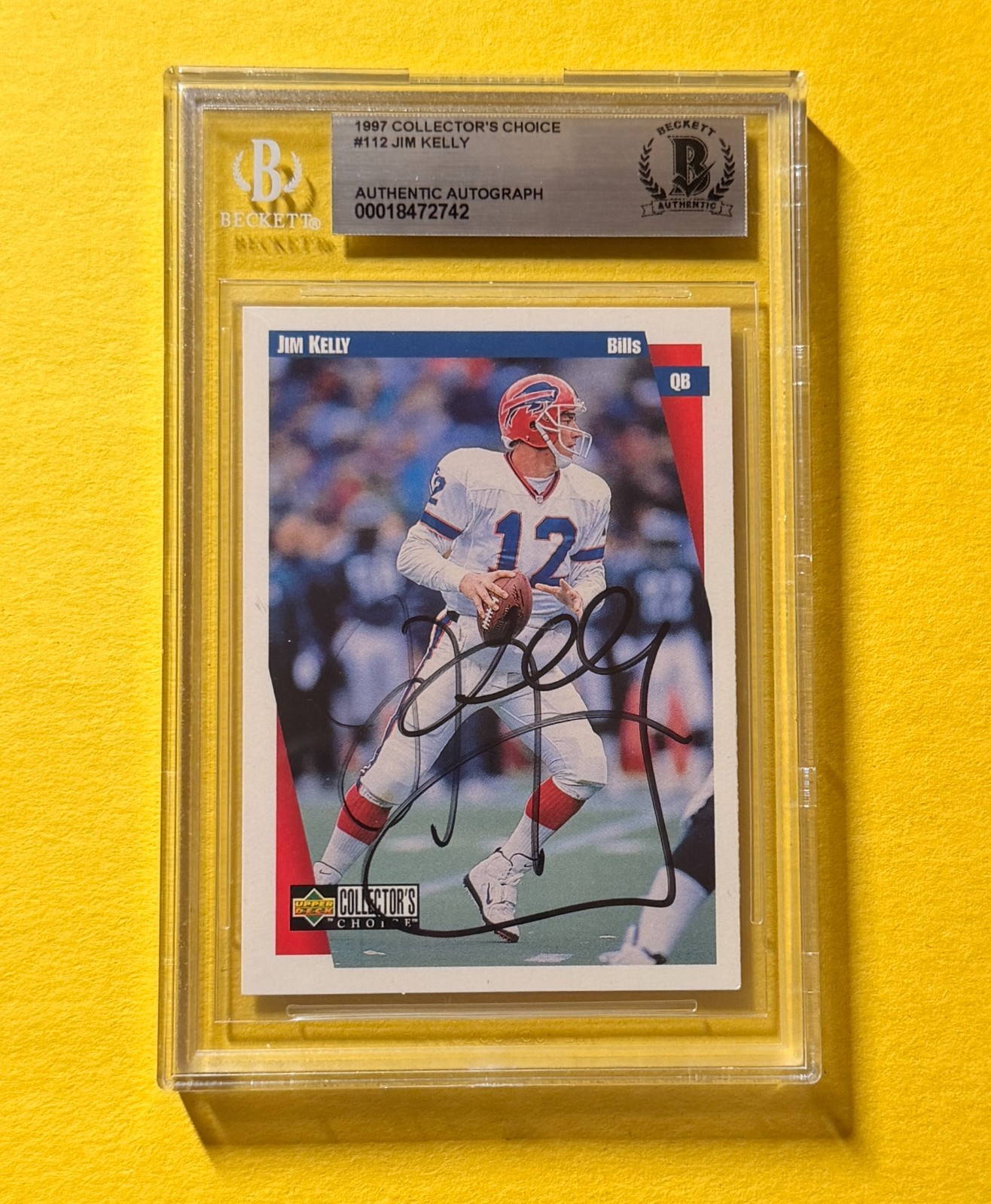 1997 UD COLLECTOR'S CHOICE JIM KELLY#112 SIGNED AUTO CARD BECKETT AUTHENTIC