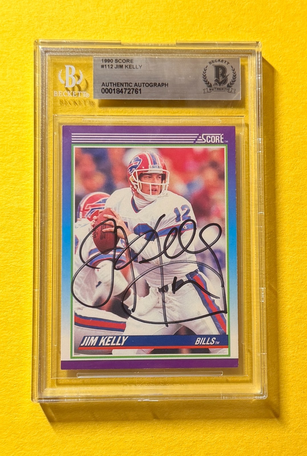 1990 SCORE JIM KELLY#112 SIGNED AUTO CARD BECKETT AUTHENTIC BILLS