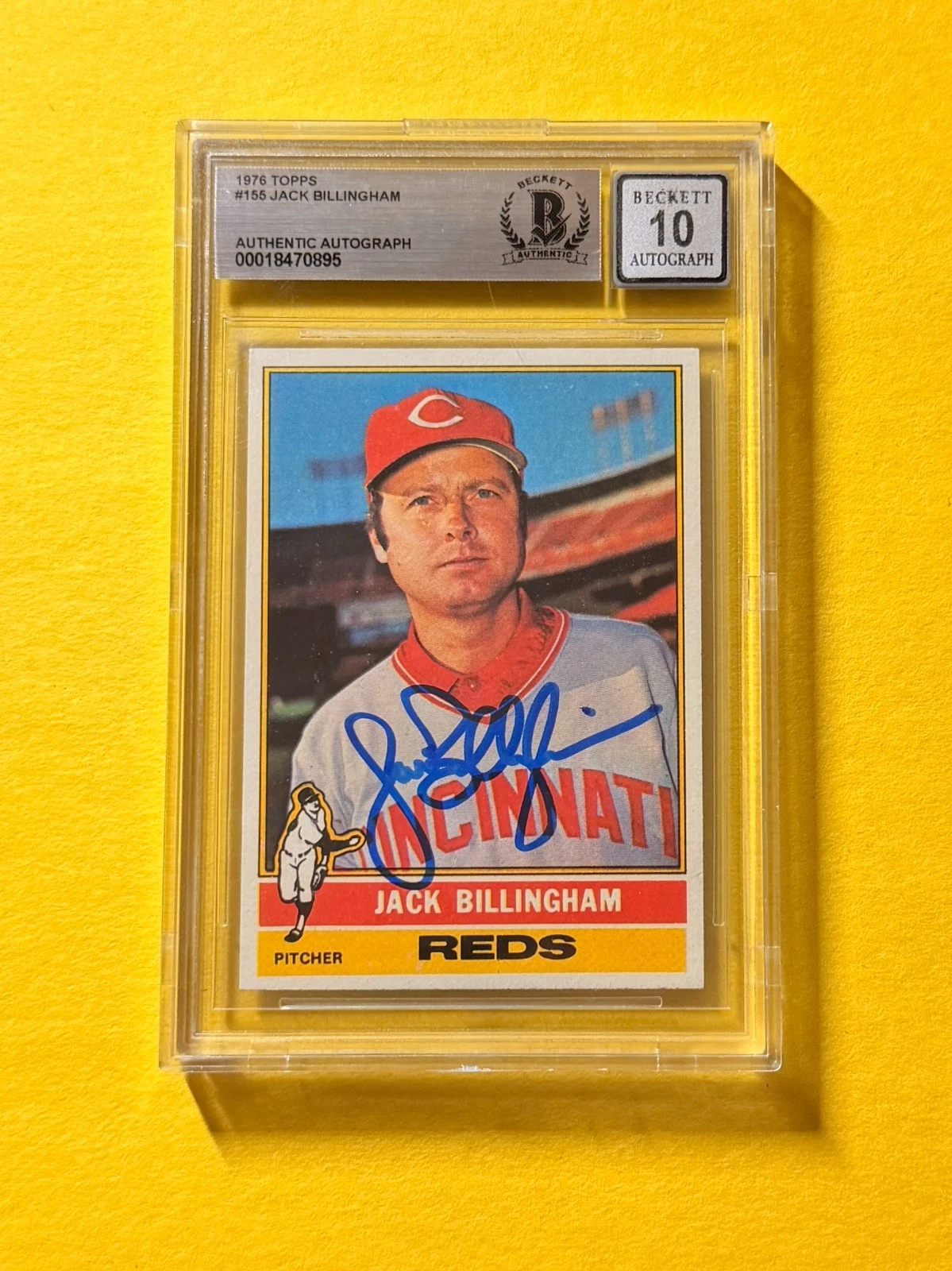1976 TOPPS JACK BILLINGHAM #155 SIGNED AUTO CARD BECKETT 10 AUTHENTIC REDS