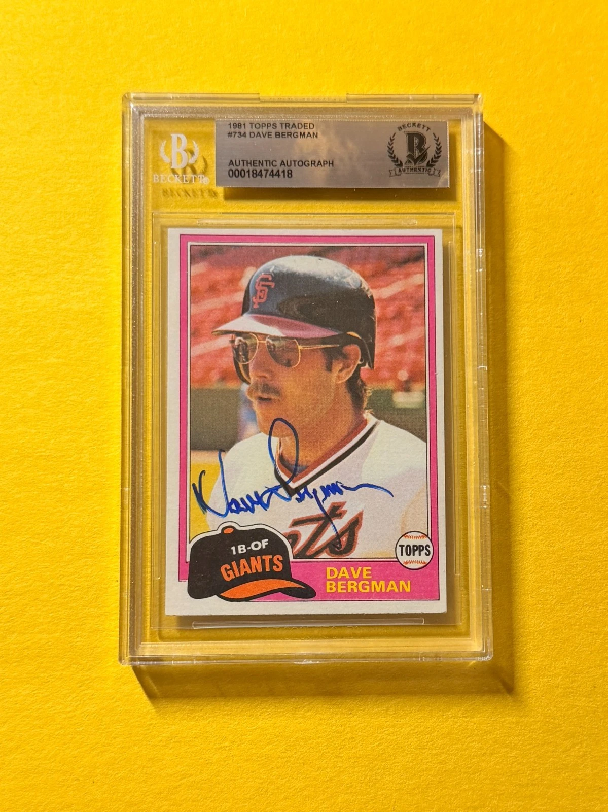 1981 TOPPS TRADED DAVE BERGMAN #734 SIGNED AUTO CARD BECKETT AUTHENTIC GIANTS