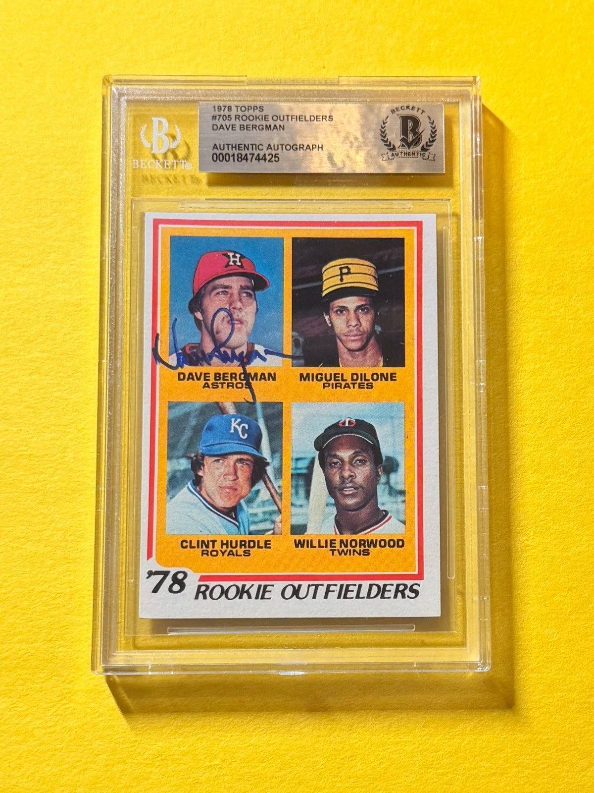 1978 TOPPS DAVE BERGMAN ROOKIE OF'S #705 SIGNED AUTO CARD BECKETT AUTHENTIC