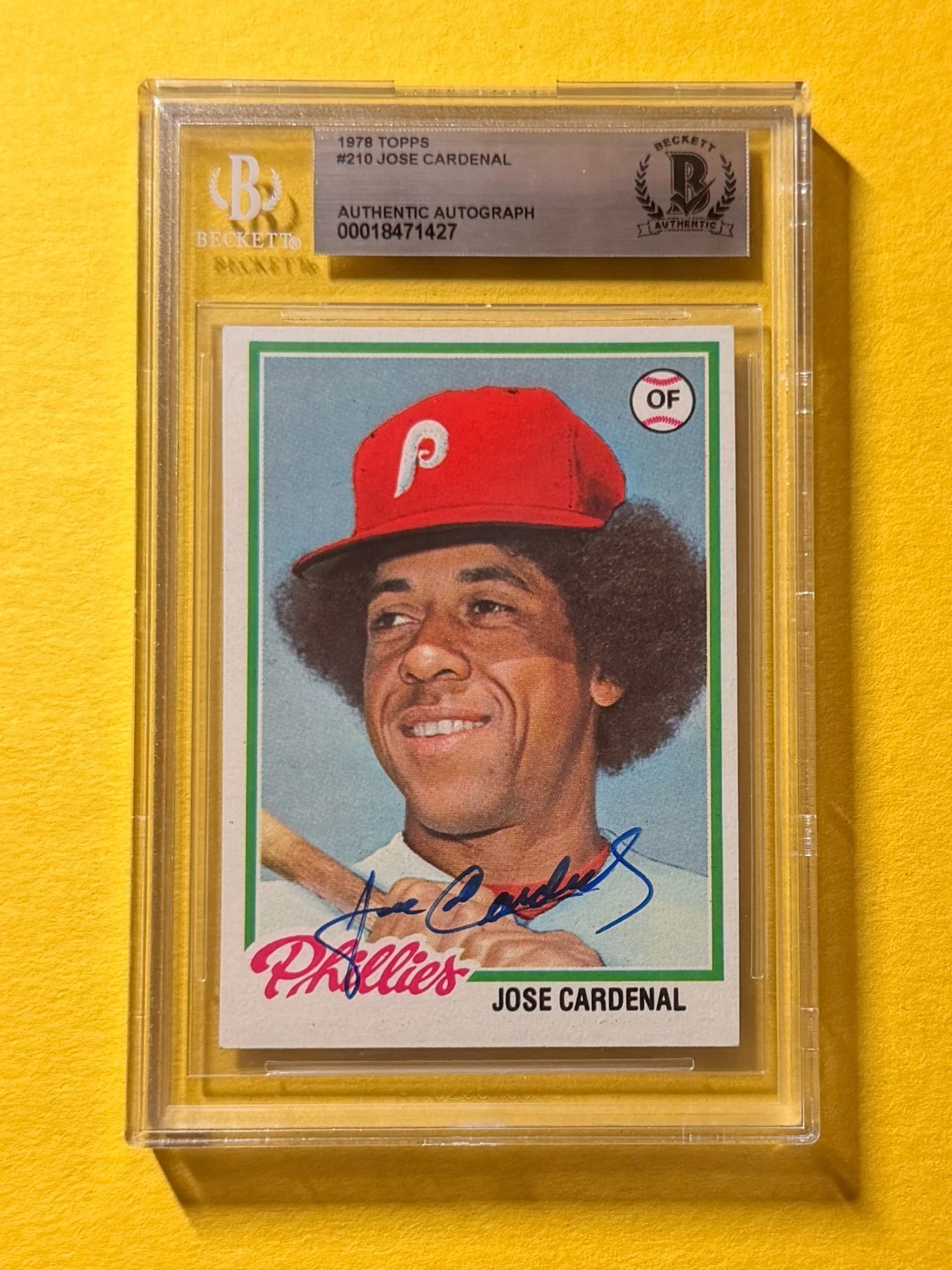 1978 TOPPS JOSE CARDENAL #210 SIGNED AUTO CARD BECKETT AUTHENTIC PHILLIES
