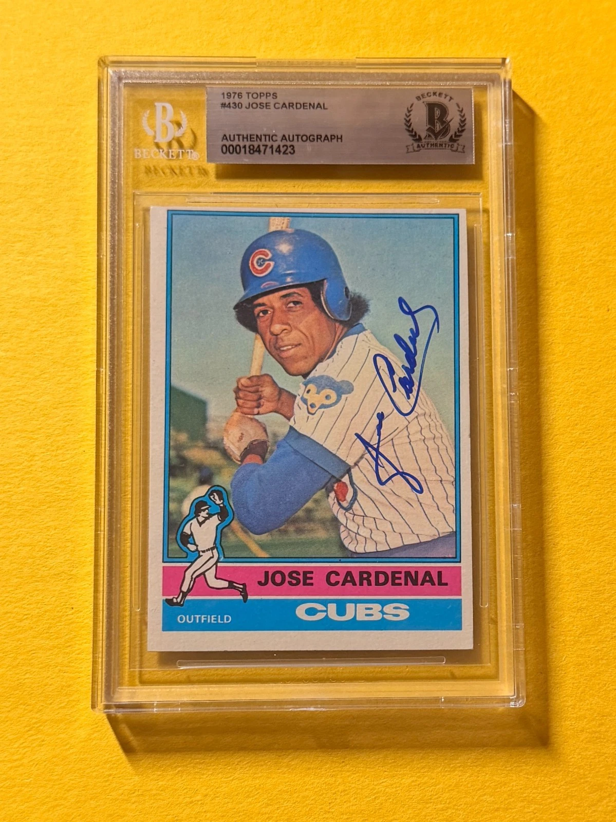 1976 TOPPS JOSE CARDENAL #430 SIGNED AUTO CARD BECKETT AUTHENTIC CUBS