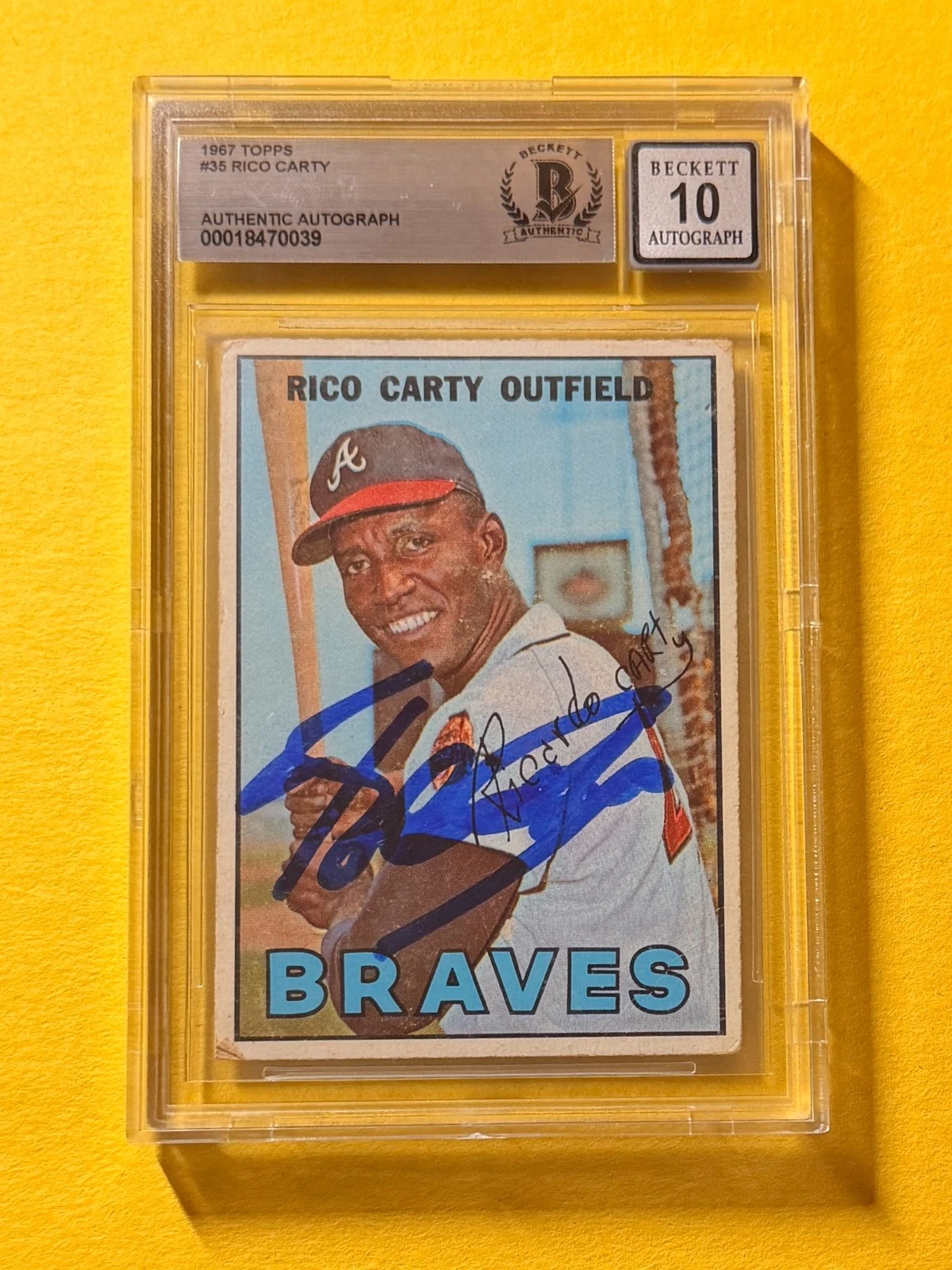 1967 TOPPS RICO CARTY #35 SIGNED AUTO CARD BECKETT 10 AUTHENTIC BRAVES