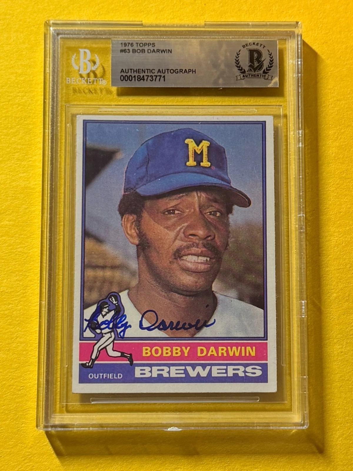 1976 TOPPS BOBBY DARWIN #63 SIGNED AUTO CARD BECKETT AUTHENTIC BREWERS