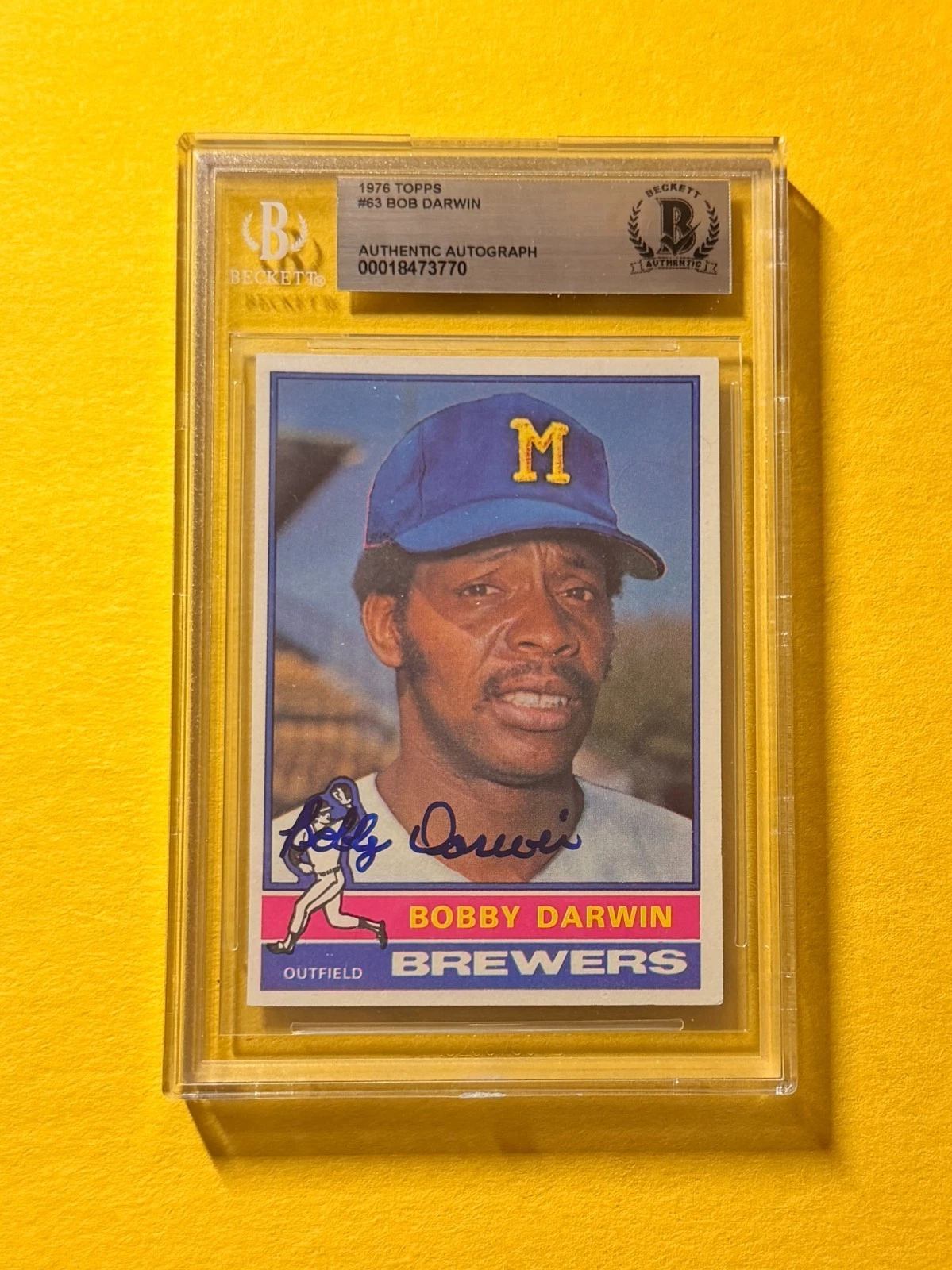 1976 TOPPS BOBBY DARWIN #63 SIGNED AUTO CARD BECKETT AUTHENTIC BREWERS