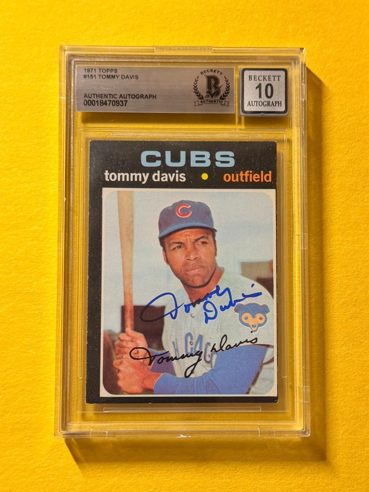 1971 TOPPS TOMMY DAVIS #151 SIGNED AUTO CARD BECKETT 10 AUTHENTIC CUBS