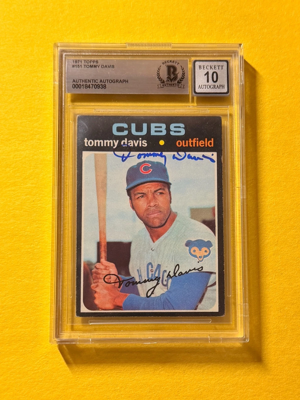1971 TOPPS TOMMY DAVIS #151 SIGNED AUTO CARD BECKETT 10 AUTHENTIC CUBS