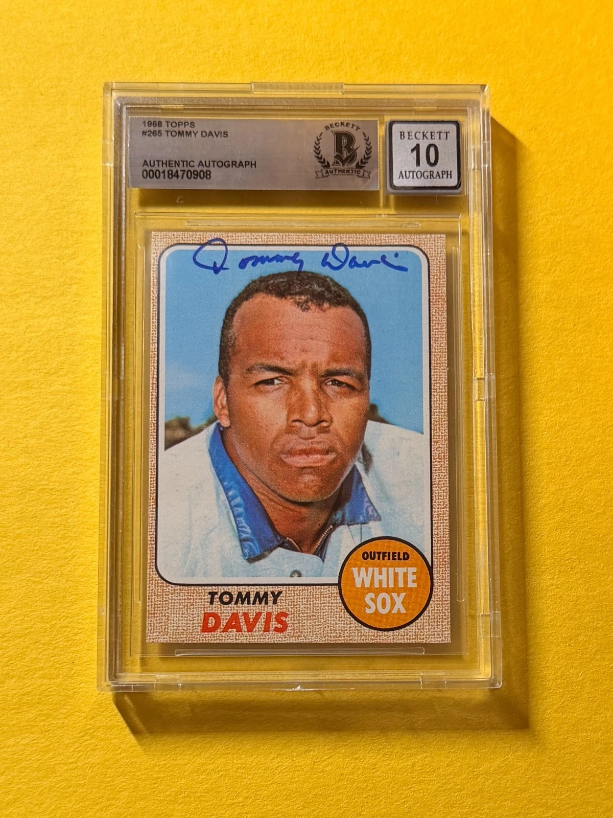 1968 TOPPS TOMMY DAVIS #265 SIGNED AUTO CARD BECKETT 10 AUTHENTIC WHITE SOX