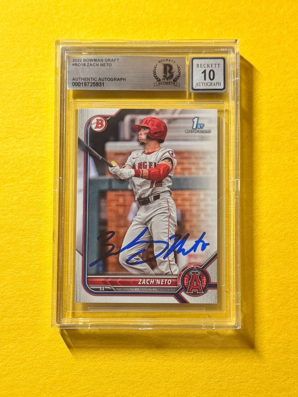 2022 BOWMAN DRAFT ZACH NETO #BD18 SIGNED AUTO CARD BECKETT 10 AUTHENTIC ANGELS