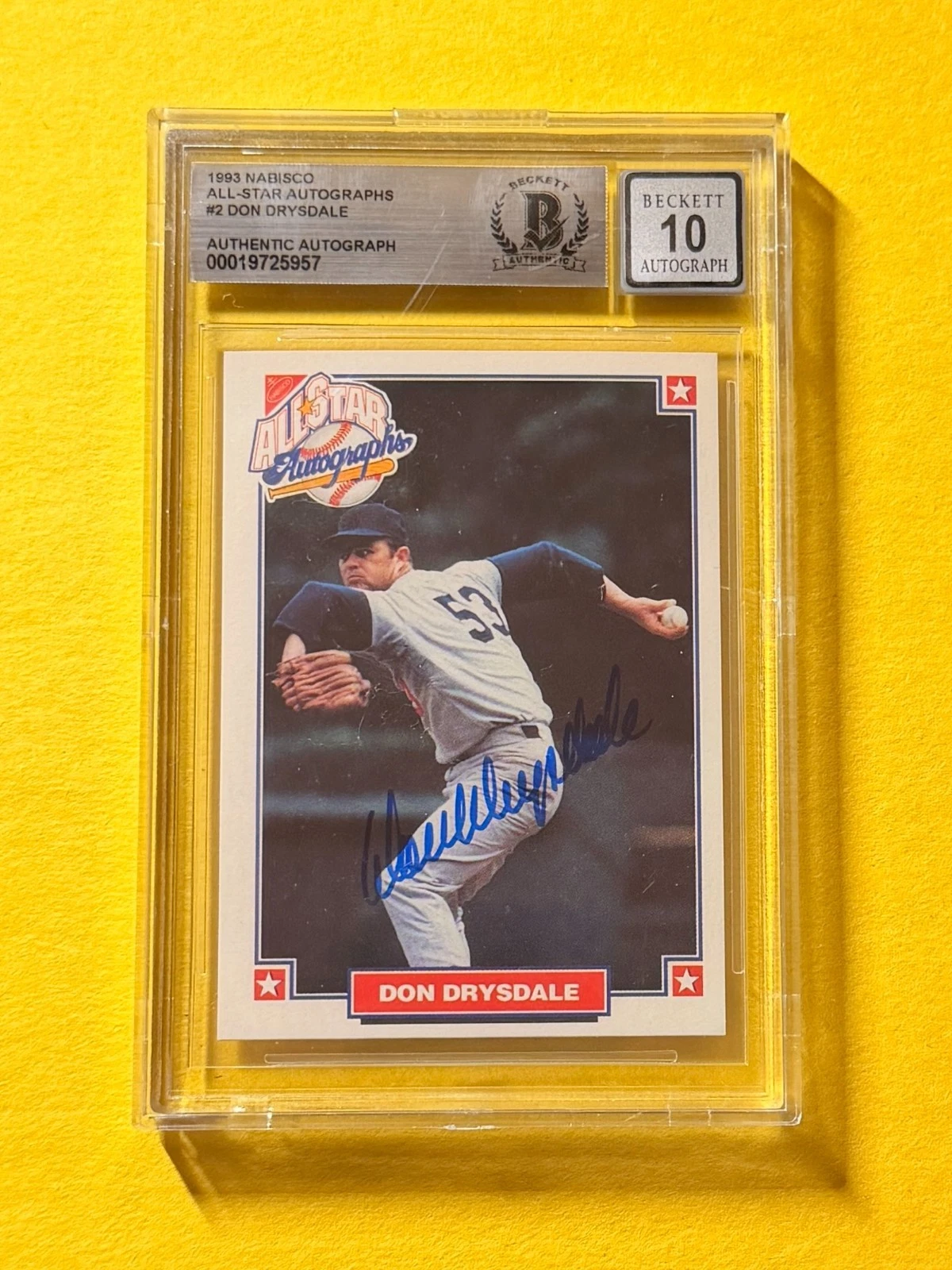 1993 NABISCO DON DRYSDALE ALL STAR #2 SIGNED AUTO CARD BECKETT 10 AUTHENTIC