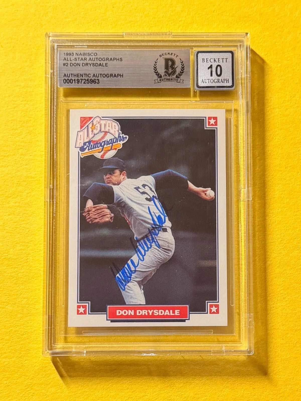 1993 NABISCO DON DRYSDALE ALL STAR #2 SIGNED AUTO CARD BECKETT 10 AUTHENTIC