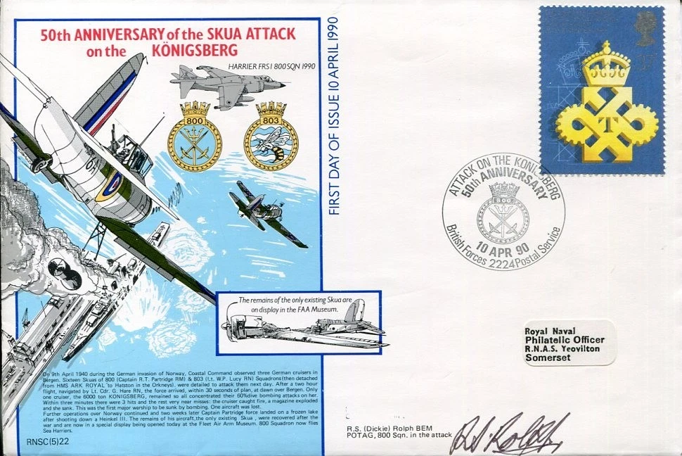 R S Rolph WWII War Skua Attack On The Konigsberg POTAG 800 Sqn Signed Autograph