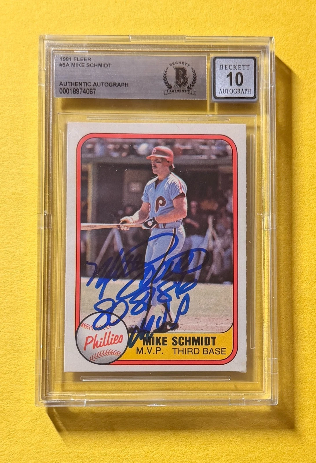 1981 FLEER MIKE SCHMIDT #5A SIGNED AUTO CARD BECKETT 10 AUTH 