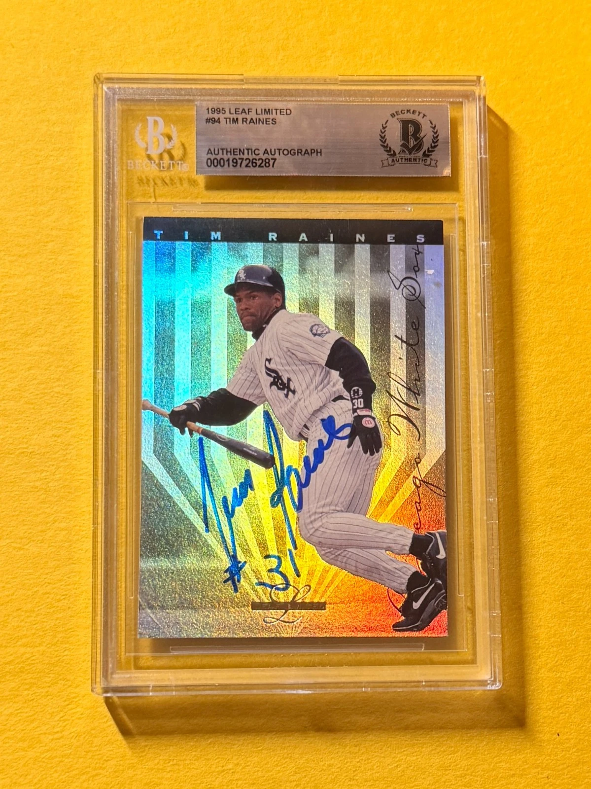 1995 LEAF LIMITED TIM RAINES #94 SIGNED AUTO CARD BECKETT AUTHENTIC WHITE SOX
