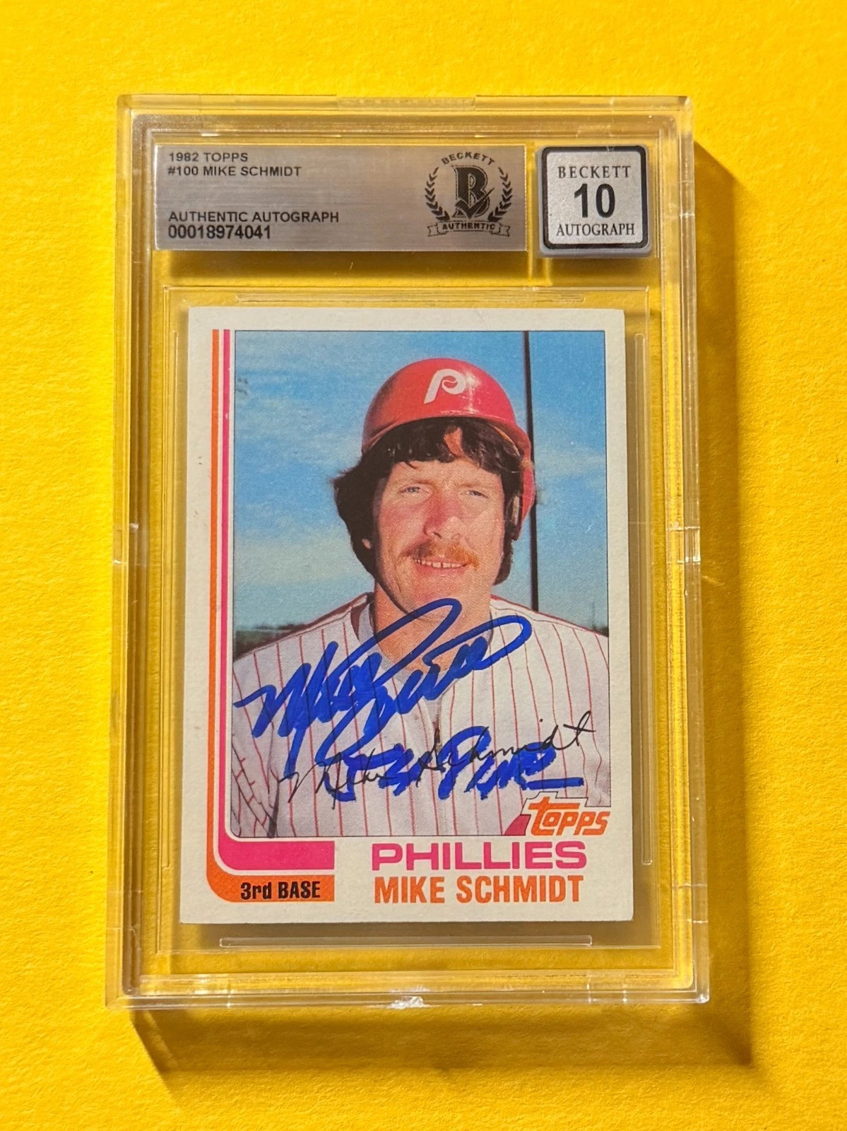 1982 TOPPS MIKE SCHMIDT #100 SIGNED AUTO CARD BECKETT 10 AUTHENTIC 