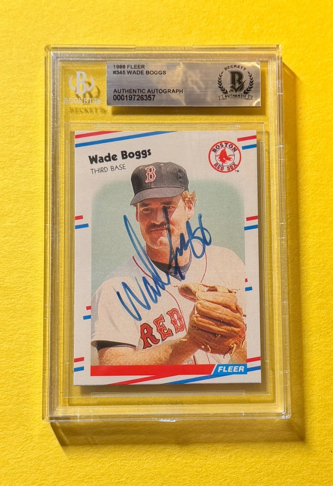1988 FLEER WADE BOGGS #345 SIGNED AUTO CARD BECKETT AUTHENTIC RED SOX