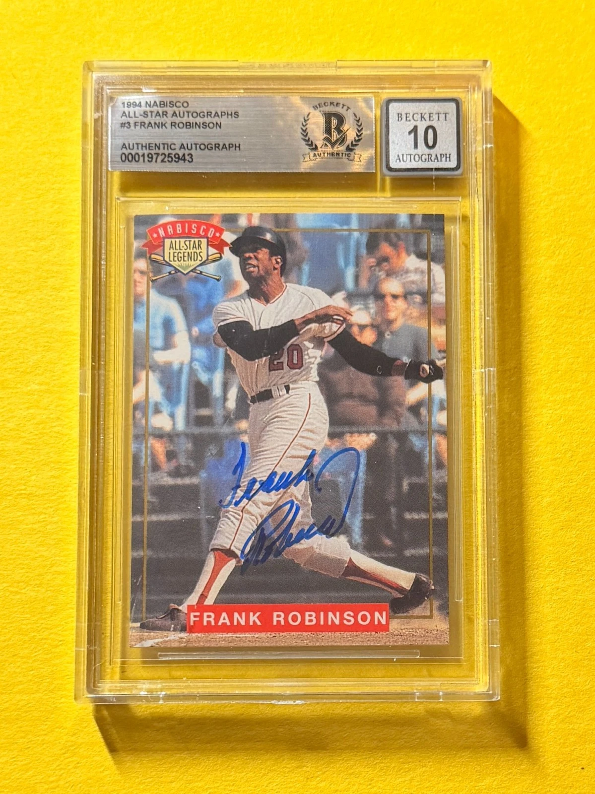 1994 NABISCO ALL-STAR AUTOS FRANK ROBINSON #3 SIGNED AUTO CARD BECKETT 10 AUTH